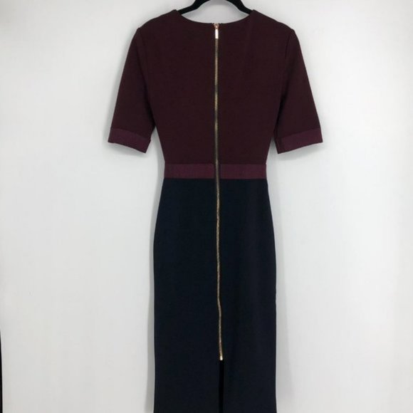 Ted Baker London Burgundy  &  Navy Wandee Ponte Midi Dress Size 0 - Picture 4 of 7